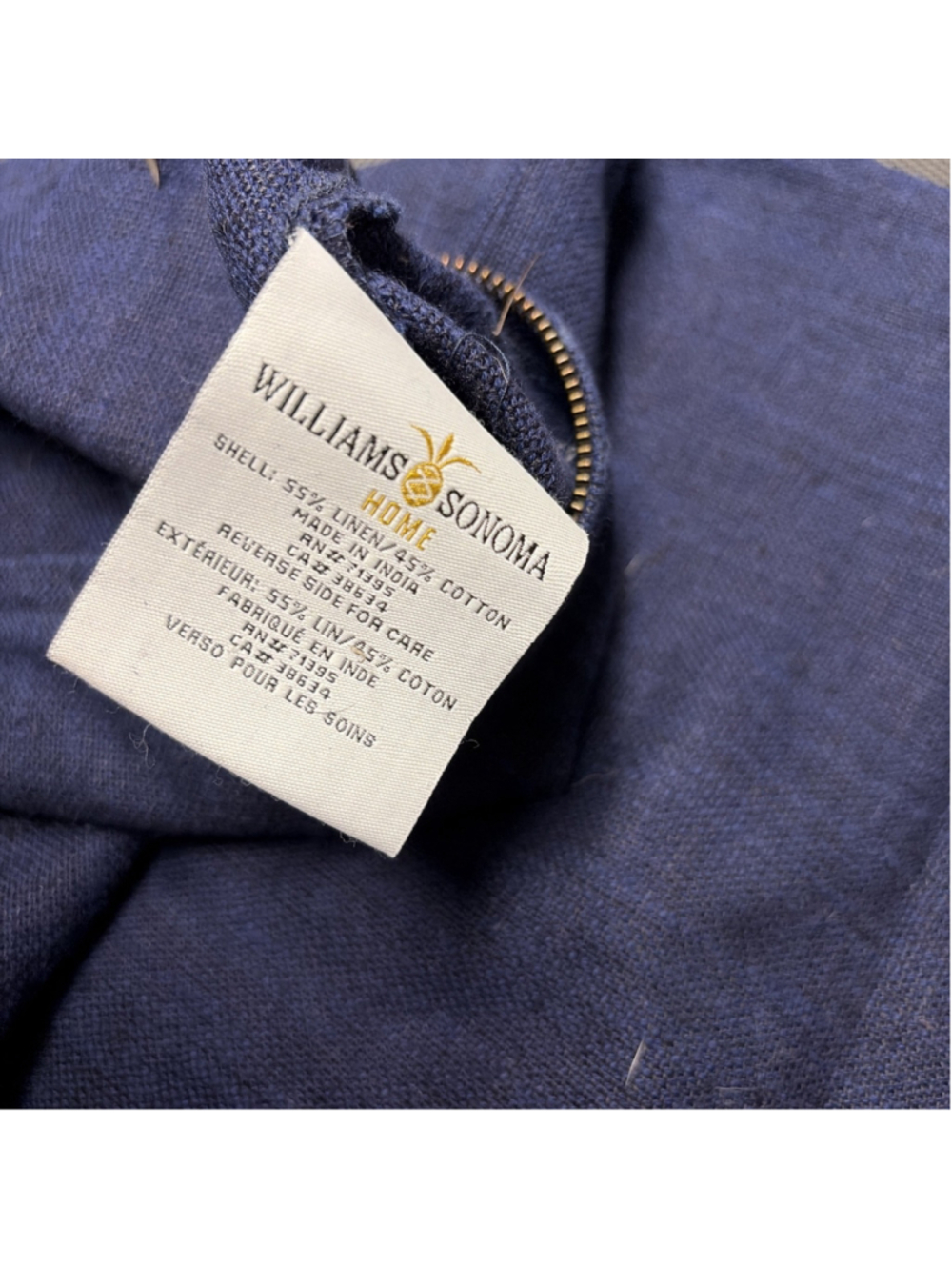 WILLIAMS SONOMA 20x20 Pillow CoverCotton Linen Navy $129
